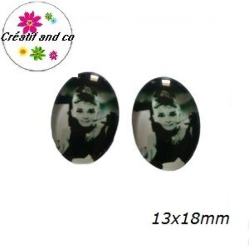 X2 cabochons ovales audrey hepburn 13x18mm
