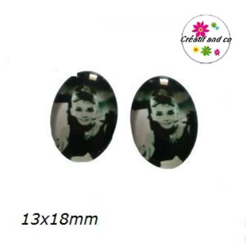 X2 cabochons ovales audrey hepburn 13x18mm