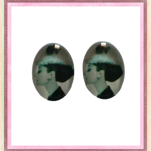 X2 cabochons ovales audrey hepburn  13x18mm