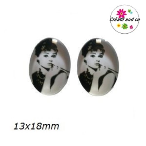 X2 cabochons ovales audrey hepburn 13x18mm