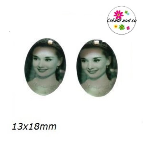 X2 cabochons ovales audrey hepburn 13x18mm