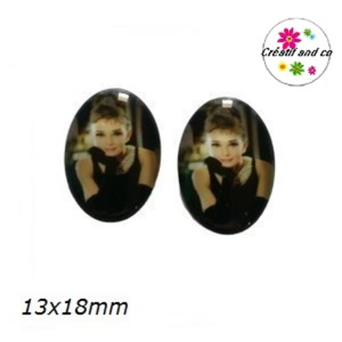 X2 cabochons ovales audrey hepburn 13x18mm