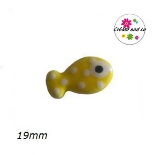 Perle poisson jaune à pois céramique 19mm