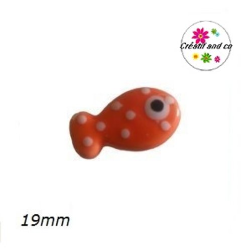 Perle poisson orange à pois céramique 19mm