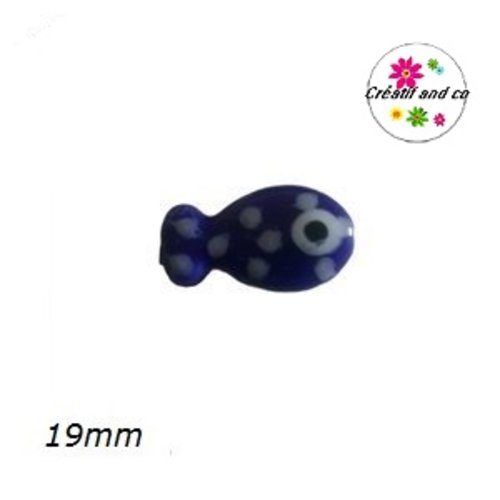 Perle poisson bleu roi à pois céramique 19mm