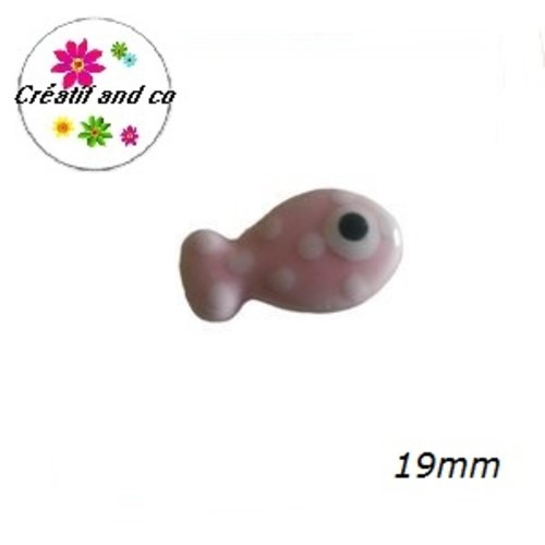 Perle poisson rose à pois céramique 19mm