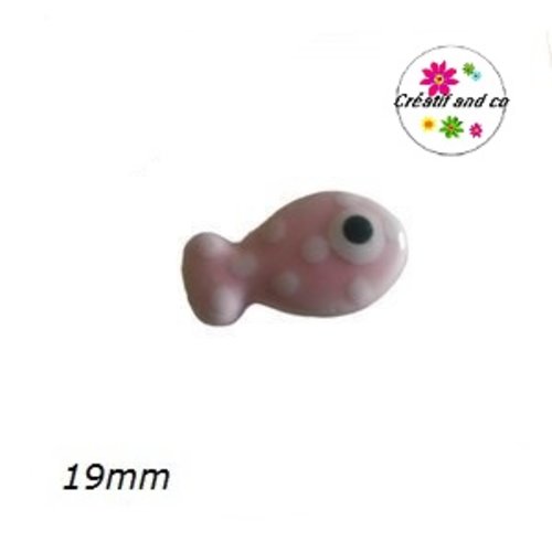 Perle poisson rose à pois céramique 19mm