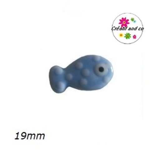 Perle poisson bleu  à pois céramique 19mm