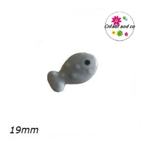 Perle poisson gris à pois céramique 19mm