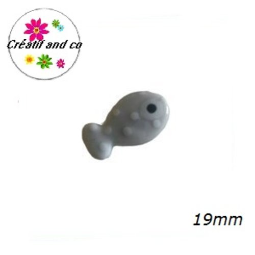 Perle poisson gris à pois céramique 19mm
