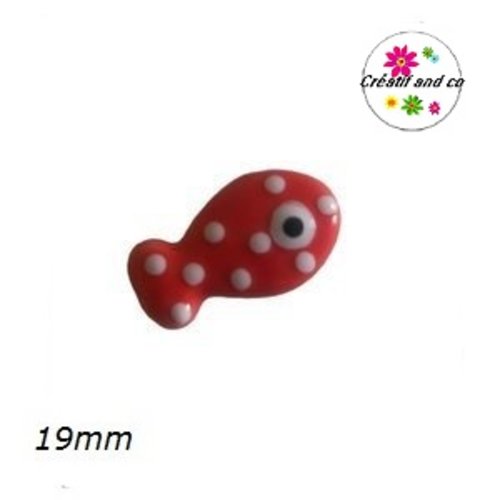 Perle poisson rouge à pois céramique 19mm