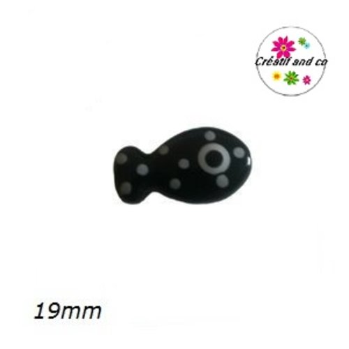 Perle poisson noir à pois céramique 19mm