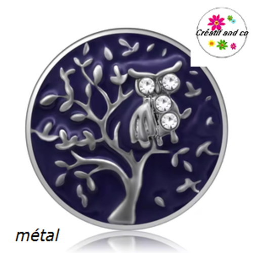 Bouton pression hibou sur branche métal fond mauve