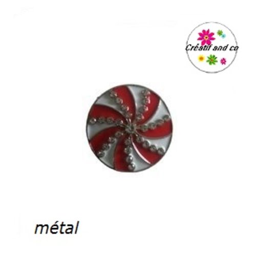Bouton pression rouge/blanc et strass métal