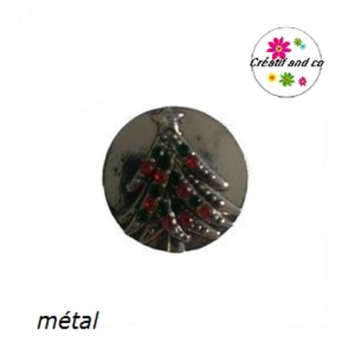 Bouton pression sapin strass vert et rouge métal