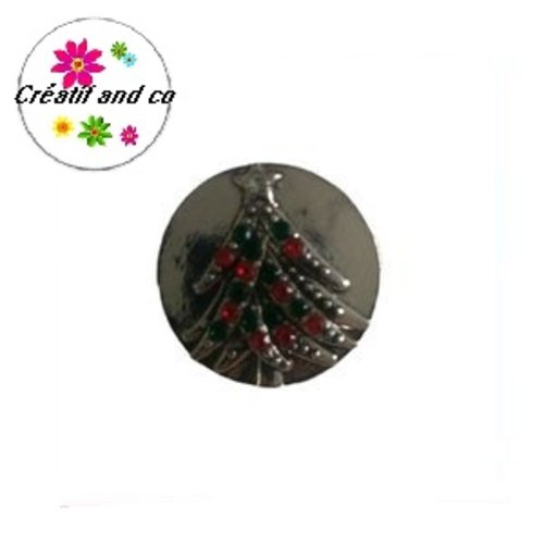 Bouton pression sapin strass vert et rouge métal