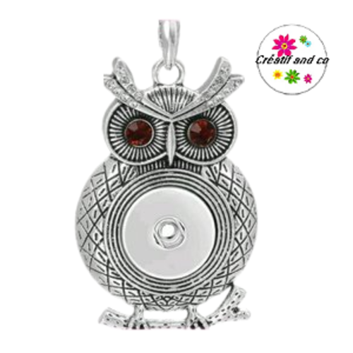 Grand pendentif hibou yeux strass marrons pour bouton pression
