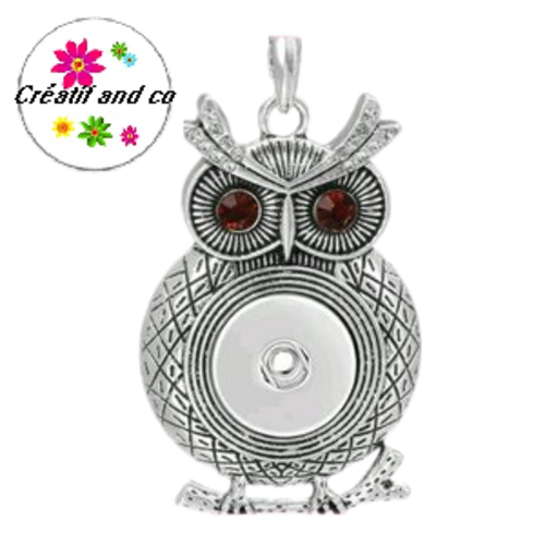 Grand pendentif hibou yeux strass marrons pour bouton pression