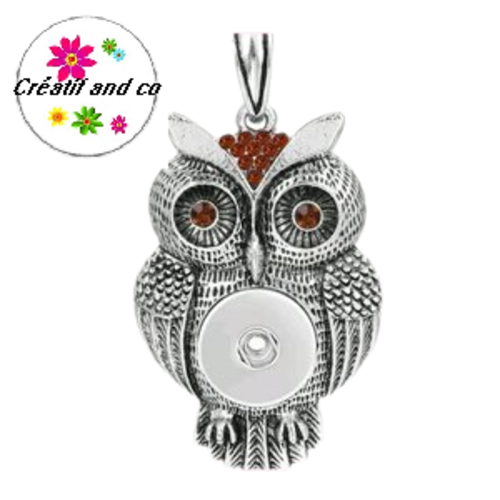 Pendentif hibou yeux strass marrons pour bouton pression