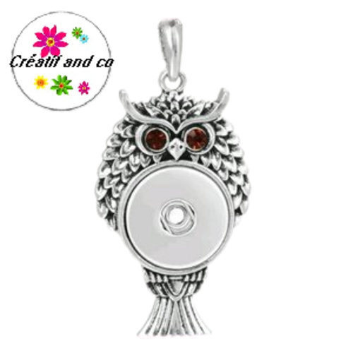 Pendentif hibou yeux strass marrons pour bouton pression