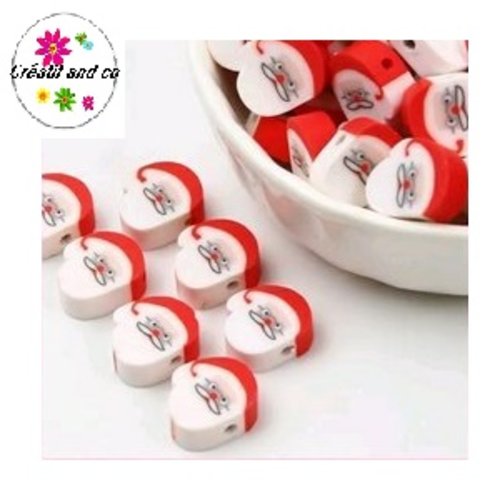 X10 perles tête de père noël 10mm