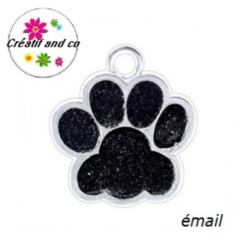 Pendentif/breloque empreinte de patte chien/chat émail noir