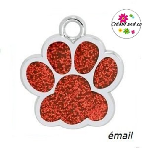 Pendentif/breloque empreinte de patte chien/chat émail rouge