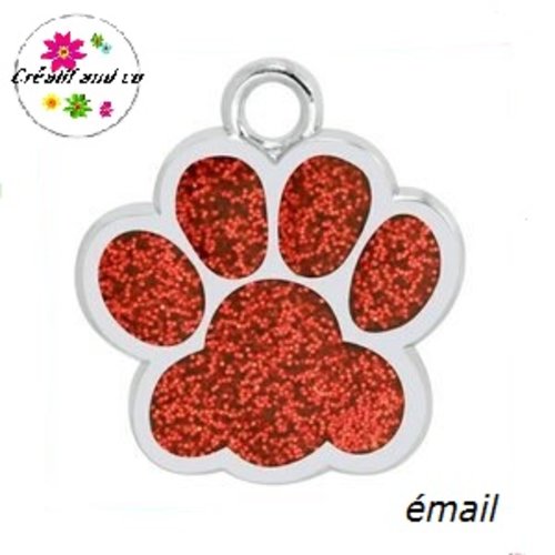 Pendentif/breloque empreinte de patte chien/chat émail rouge