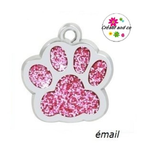 Pendentif/breloque empreinte de patte chien/chat émail rose