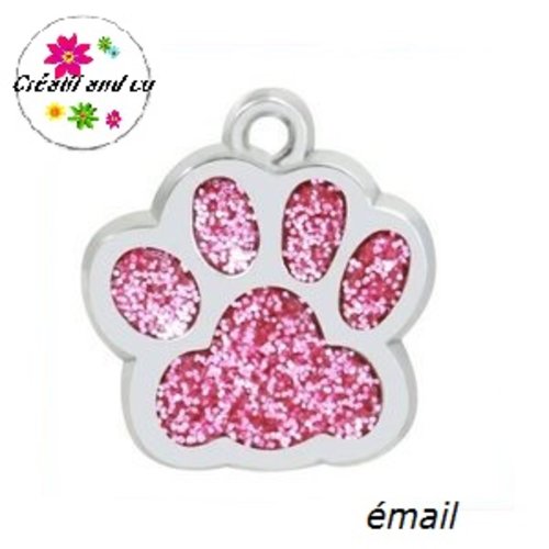 Pendentif/breloque empreinte de patte chien/chat émail rose
