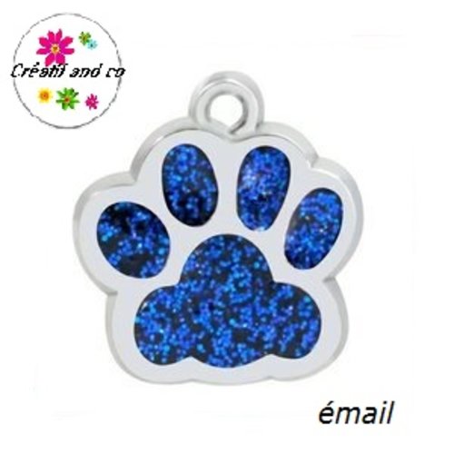 Pendentif/breloque empreinte de patte chien/chat émail bleu roi