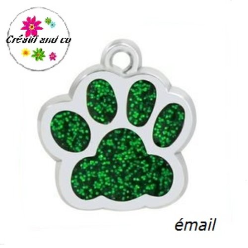 Pendentif/breloque empreinte de patte chien/chat émail vert