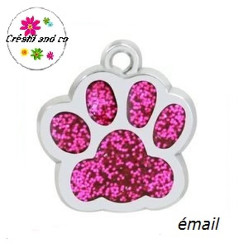Pendentif/breloque empreinte de patte chien/chat émail fuschia