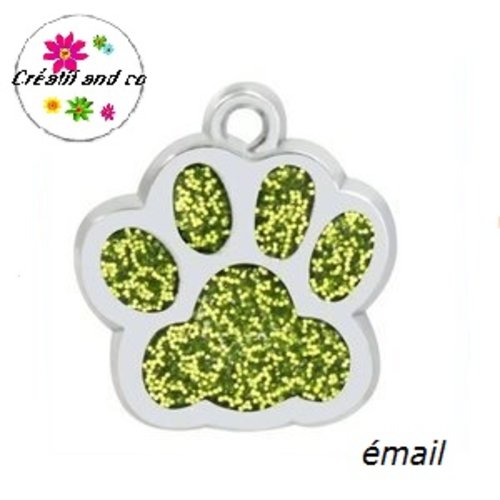 Pendentif/breloque empreinte de patte chien/chat émail vert clair
