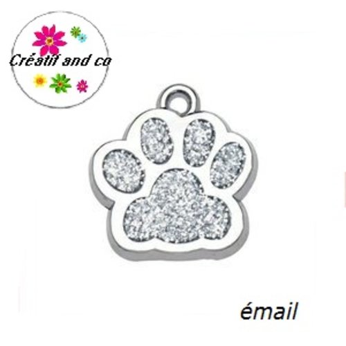 Pendentif/breloque empreinte de patte chien/chat émail argent