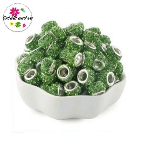 Perle gros trou strass vert 11/12mm