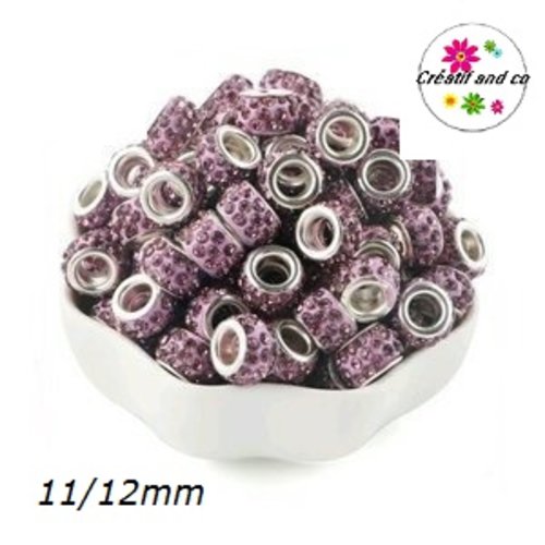 Perle gros trou strass parme  11/12mm