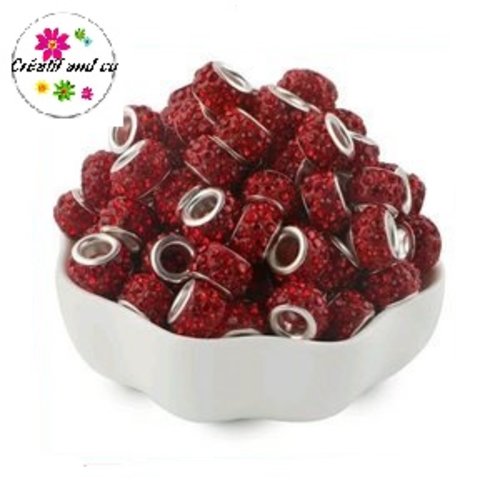 Perle gros trou strass rouge 11/12mm
