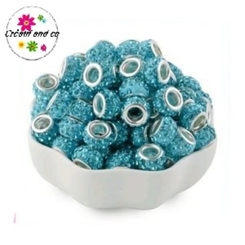 Perle gros trou strass turquoise 11/12mm