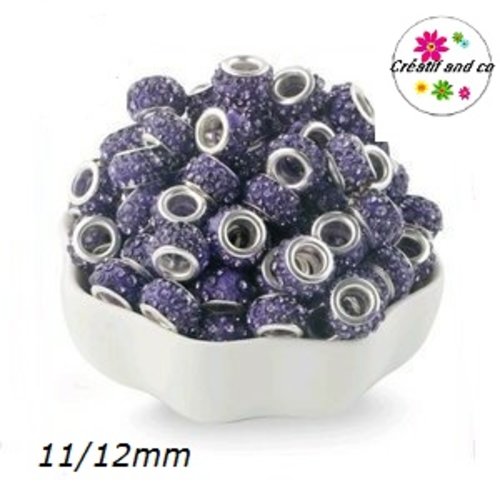 Perle gros trou strass mauve 11/12mm