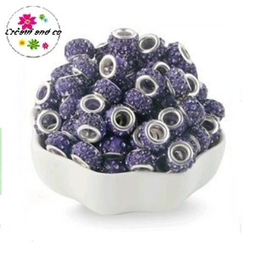 Perle gros trou strass mauve 11/12mm