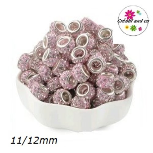 Perle gros trou strass rose 11/12mm