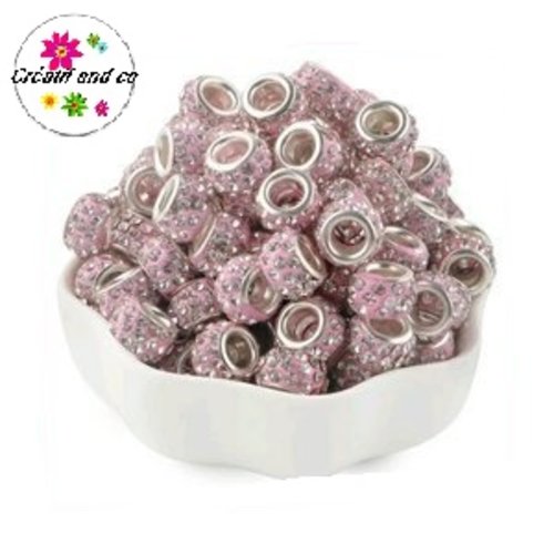Perle gros trou strass rose 11/12mm