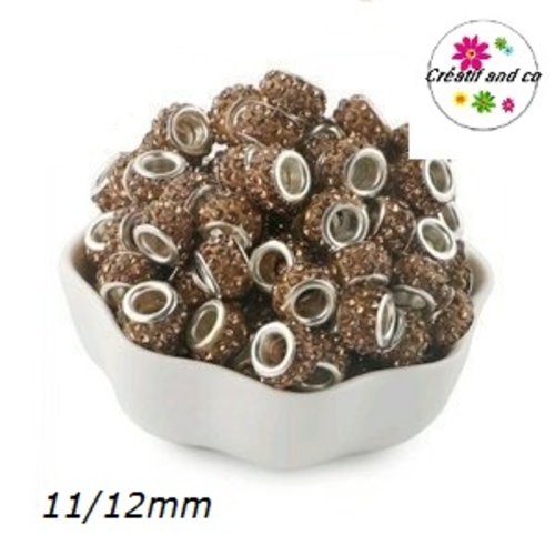 Perle gros trou strass marron 11/12mm