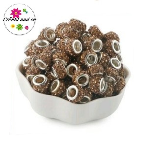 Perle gros trou strass marron 11/12mm