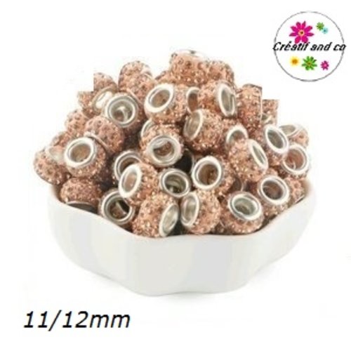 Perle gros trou strass saumon/pêche 11/12mm