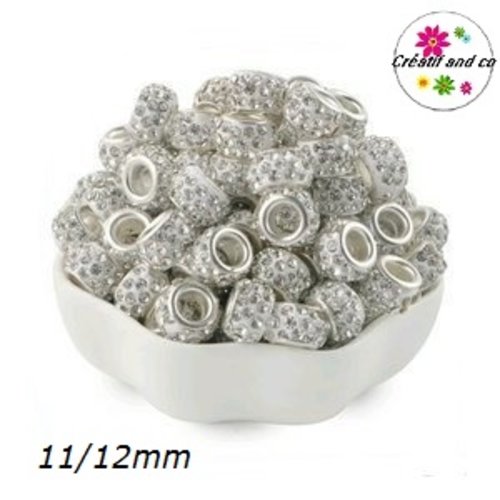 Perle gros trou strass blanc 11/12mm