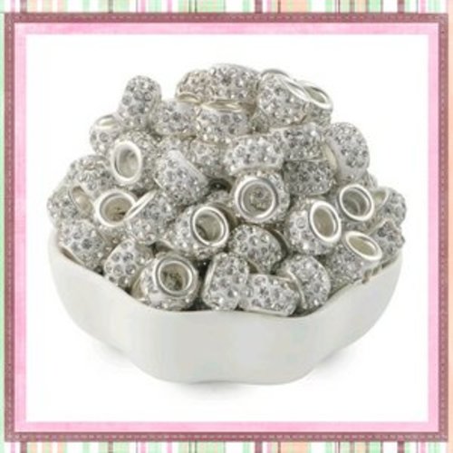 Perle gros trou strass blanc 11/12mm