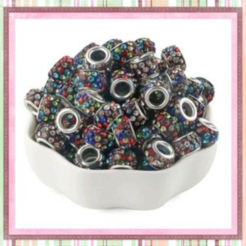 Perle gros trou strass noir multicouleur 11/12mm