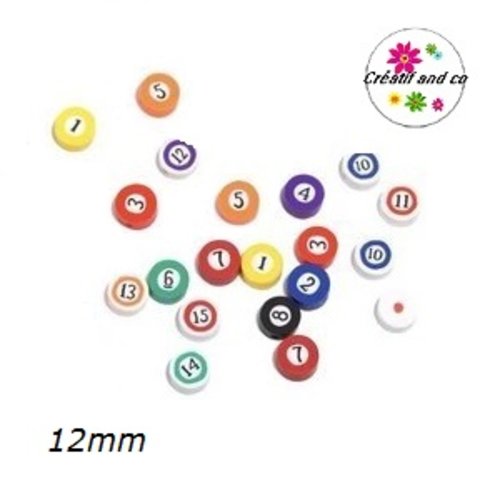 X12 perles chiffres fimo 12mm